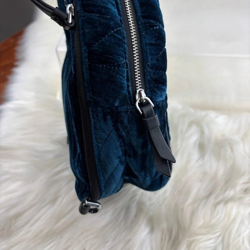 Kate Spade Briar Lane Quilted Crushed Velvet mini Midnight Blue Backpack